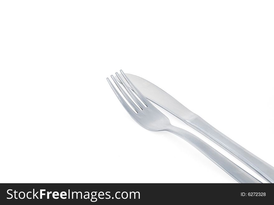 Metallic cutlery isolated on white. Metallic cutlery isolated on white