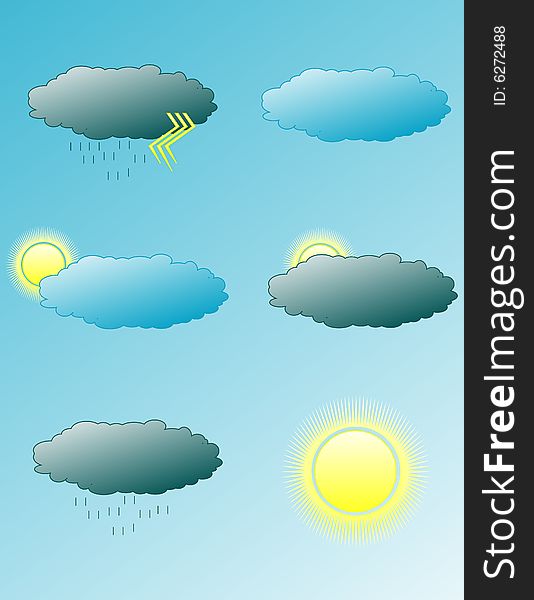 Weather symbols illustration on blue background. Weather symbols illustration on blue background