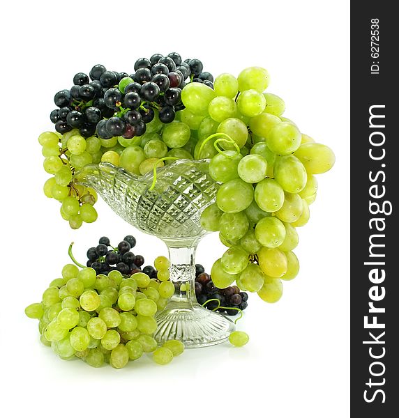 Cluster Of Green And Blue Grape Isolated On White