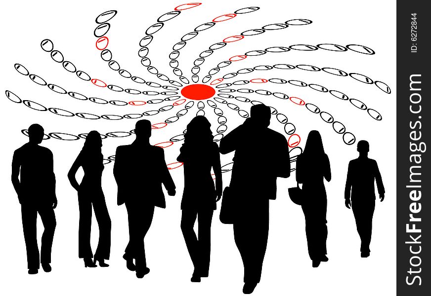 Illustration of business people, black, red