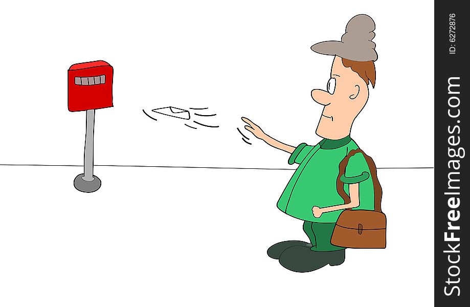 This illustration depict a postman who delivering the letter