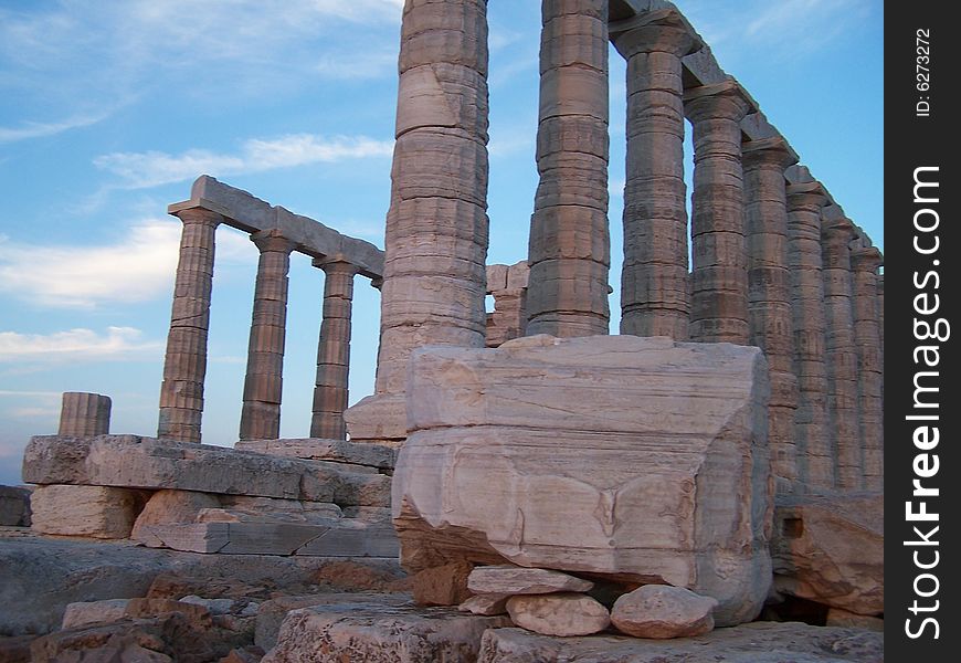 This is a picture of the Poseidon\'s Temple on Cape Sounion. This particular temple dates back nearly 2500 years.  This picture was taken from the west side of the temple.  Lord Byron carved his name into one of the columns on one of his trips to the temple. This is a picture of the Poseidon\'s Temple on Cape Sounion. This particular temple dates back nearly 2500 years.  This picture was taken from the west side of the temple.  Lord Byron carved his name into one of the columns on one of his trips to the temple.
