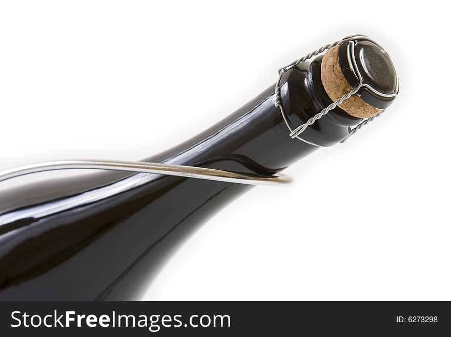 Black bottle with cork with white background