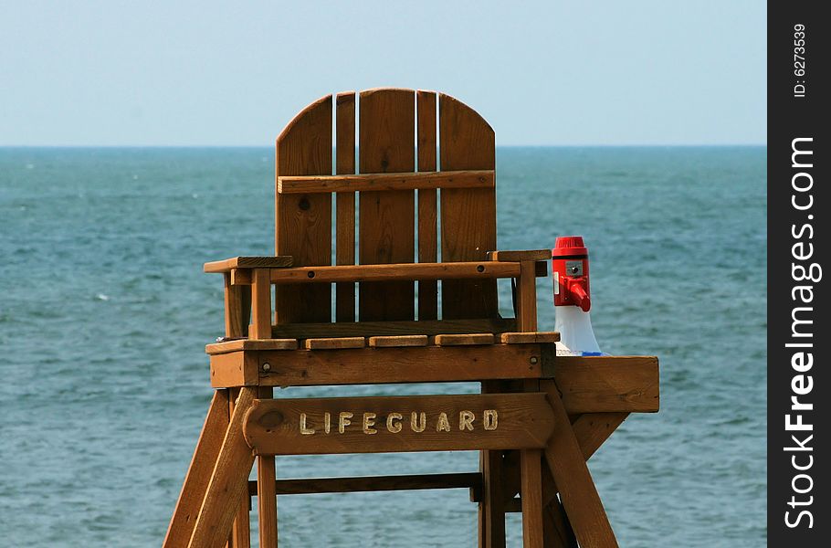 Lifeguard stand, from the back, on the beach at Lake Erie. Lifeguard stand, from the back, on the beach at Lake Erie