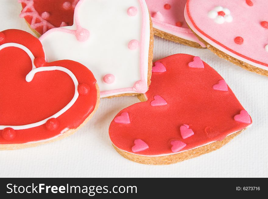 Red and Pink Heart Shaped Cookies with Icing. Red and Pink Heart Shaped Cookies with Icing