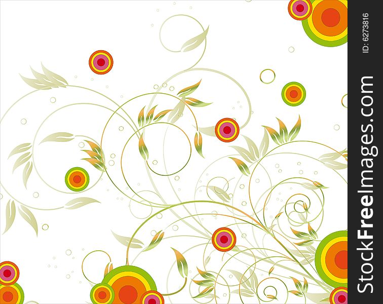 Illustration with flowers and color circles. Illustration with flowers and color circles