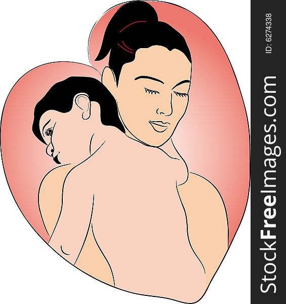 Vector illustration of mother hugging his baby. Vector illustration of mother hugging his baby