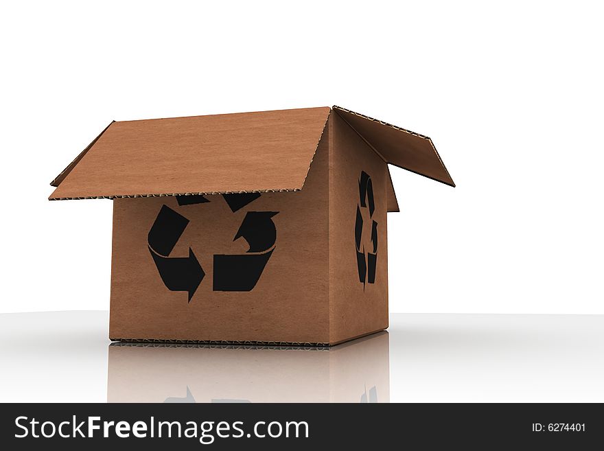 Empty cardboard with recycle sign - 3d render illustration. Empty cardboard with recycle sign - 3d render illustration