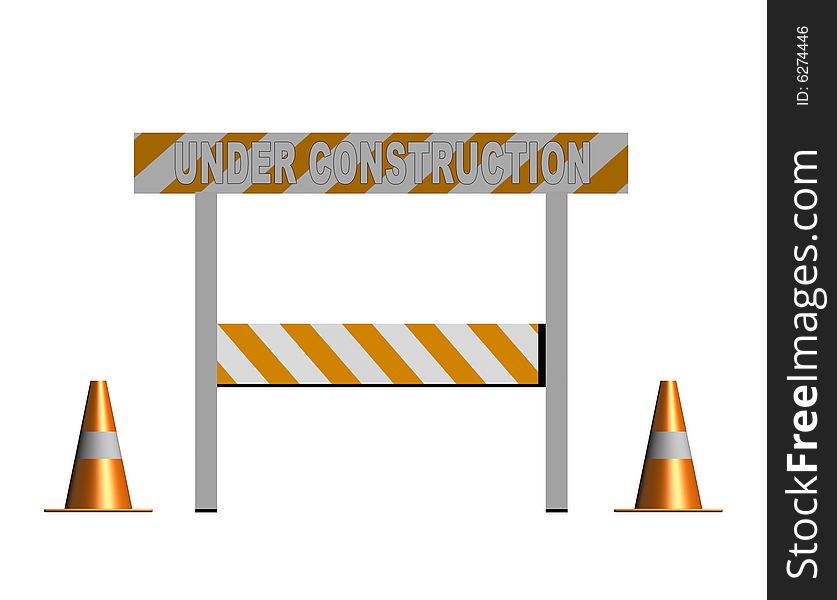 Under construction! with traffic cones - 3d isolated illustration