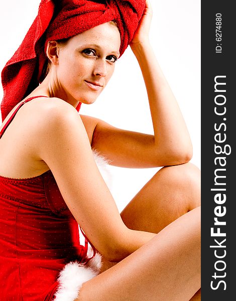 Relaxed Wellness Girl With  Red Towel On Her Head