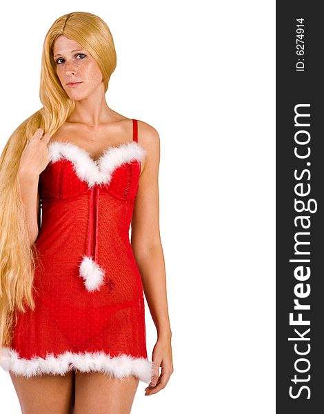 Studio portrait of blond Christmas girl with very long blond hair posing. Studio portrait of blond Christmas girl with very long blond hair posing