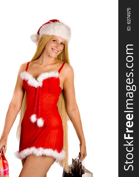 Studio portrait of blond Christmas girl with very long blond hair. Studio portrait of blond Christmas girl with very long blond hair