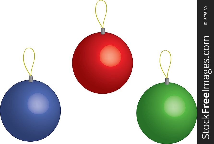 Three different colors christmas balls (vector).