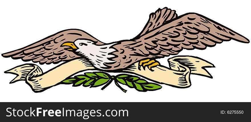 Vector art of an Eagle with scroll isolated on white background