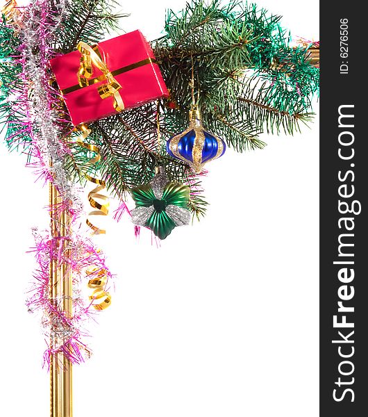 New-year borders wiht fir-tree on white background