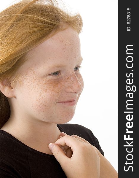 Portrait of young smiling girl isolated on white background