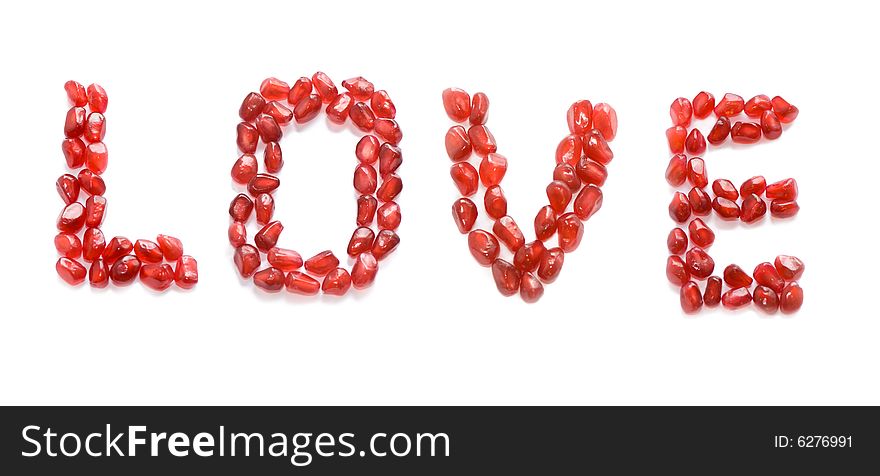English red pomegranate letters love