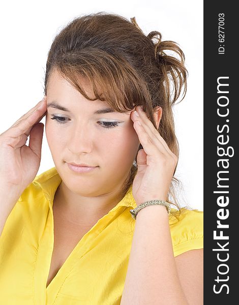 Unhappy teenage girl with a headache