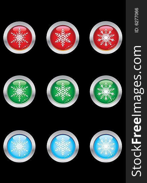 Collection of snowflakes buttons ready for your designs. Collection of snowflakes buttons ready for your designs.