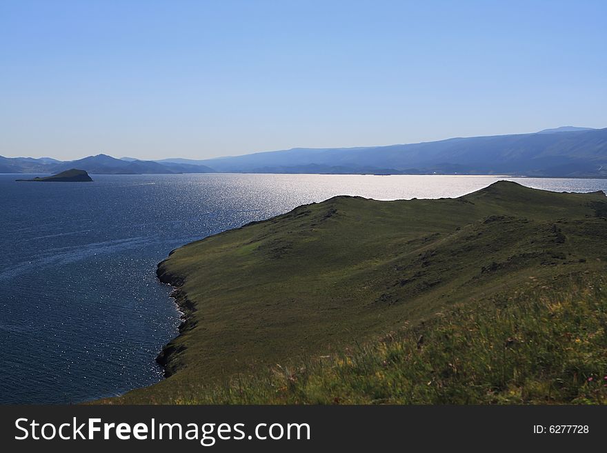 Stepped island in the deepest lake. Stepped island in the deepest lake