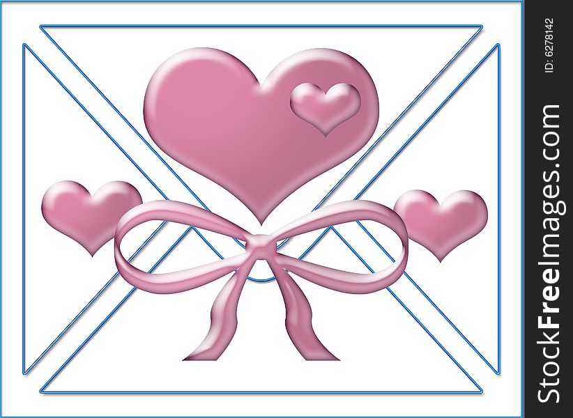 Pink heart on a background of a white envelope. Pink heart on a background of a white envelope