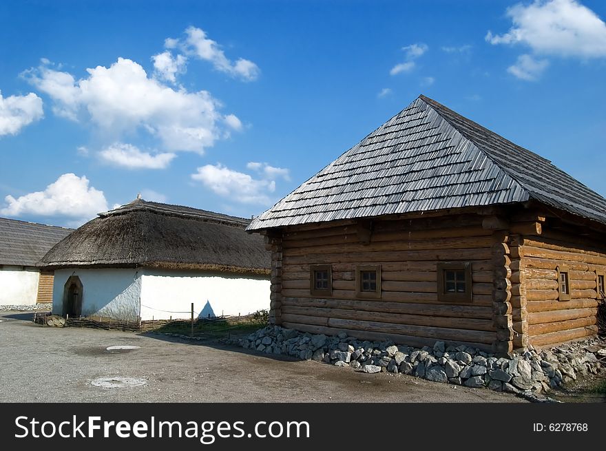Ancient houses in Russian style. Cossack settlement. Ancient houses in Russian style. Cossack settlement