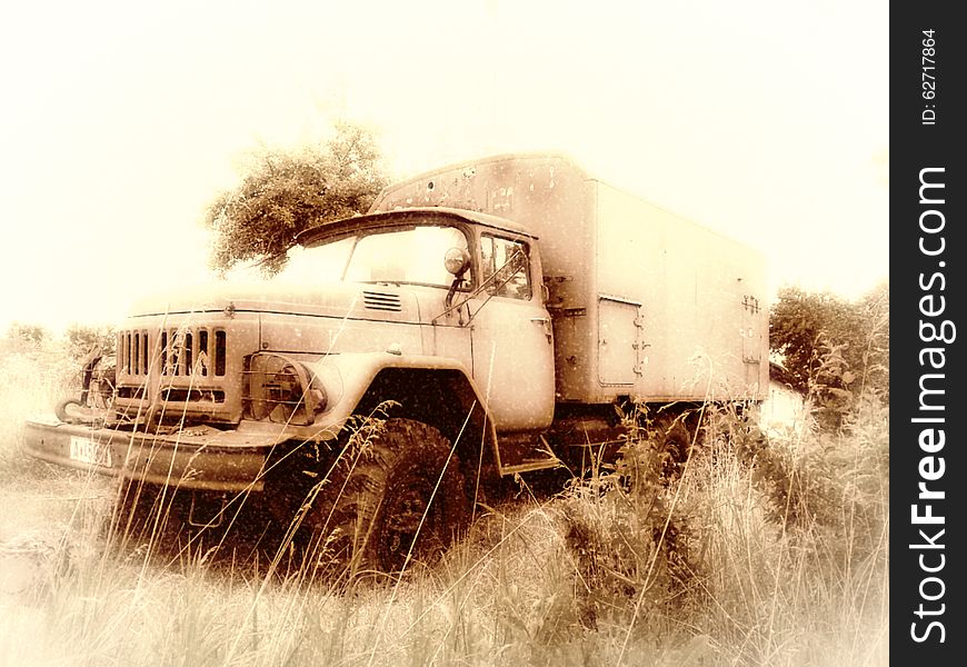 Illustration with beautiful old russian military vehicle edited in a vintage effect. Illustration with beautiful old russian military vehicle edited in a vintage effect