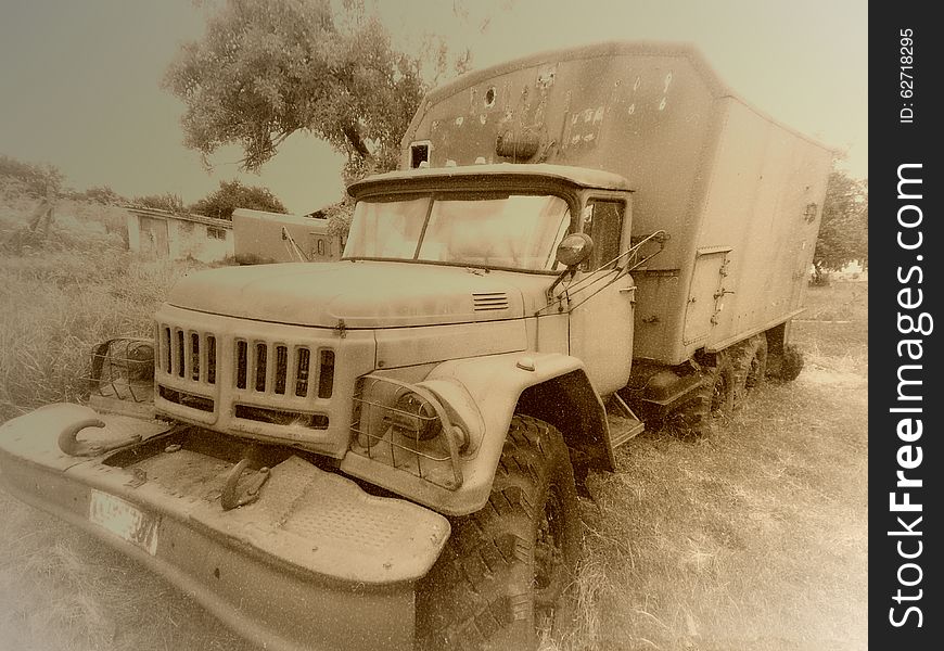 overfiltered edit of historic russian decommissioned army vehicle