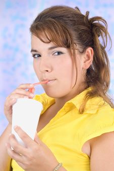 Young Woman Drinks Lemonade Stock Images
