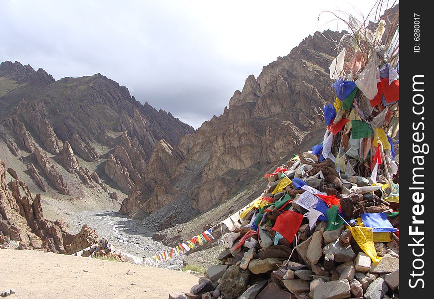 Ladakhi Mountains With Prayer Flaggs