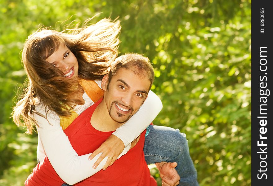 Young couple in love outdoors