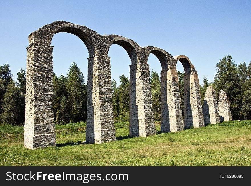 Ruins of a Roman aqueduct near Acqui Terme, Piedmont, Italy