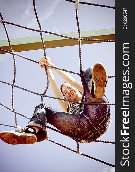 Girl sitting on the net