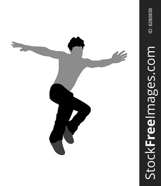 Man in air on isolated background