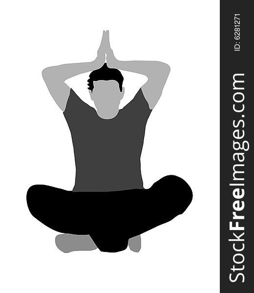 Meditating pose on white background