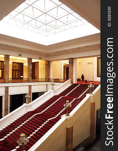 Distinguished guest staircase in the Great Hall of the people. In Beijing China.