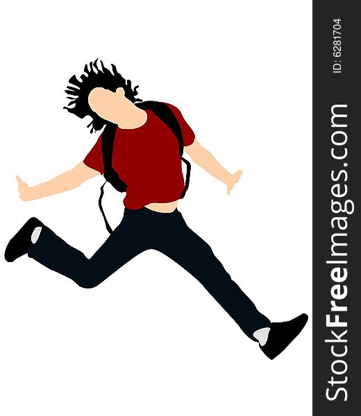 Young male jumping on isolated background