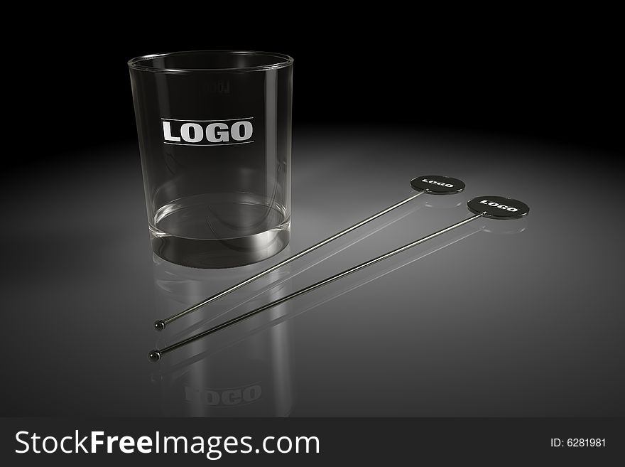 Black stirred and alcohol glass on black background