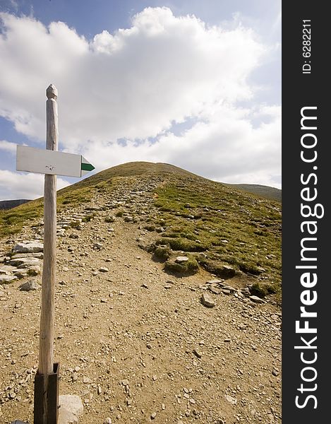 Roadsign on a path in Polish Tatra mountains