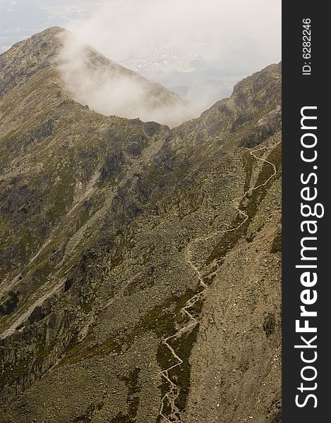 View of Polish Tatra mountains from the top of Kozi Wierch (Orla Perc)