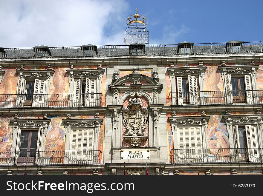 The Plaza Mayor built during the Hapsburg period is a central plaza in the city of Madrid, Spain. The Plaza Mayor built during the Hapsburg period is a central plaza in the city of Madrid, Spain.