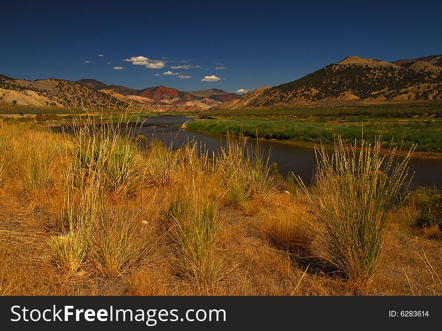 The Colorado river and wild grasses near Dotsero. The Colorado river and wild grasses near Dotsero