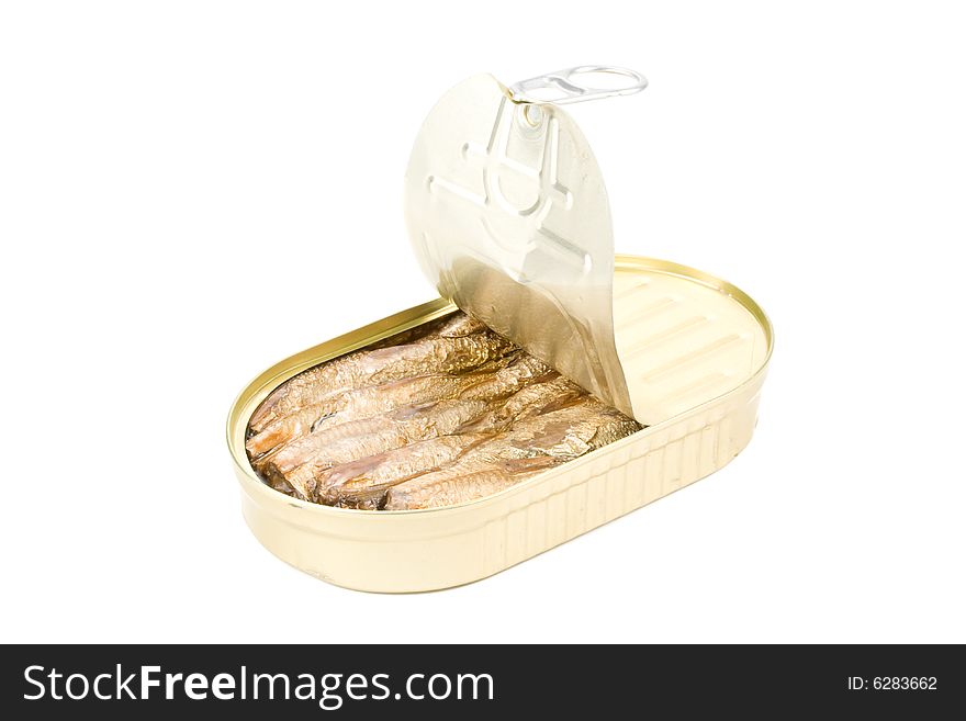 Can with sprats on a white background