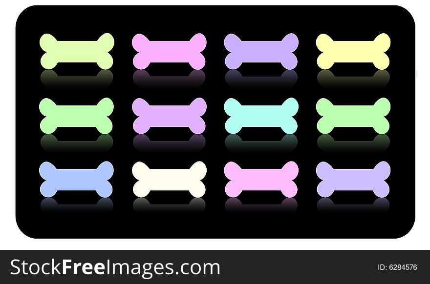 Multi-colouredbones against a dark background. Multi-colouredbones against a dark background