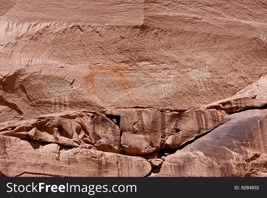 Carvings and ancient art on canyon walls