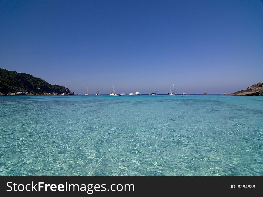 Shot of the tropical blue waters in the Similan Island in Thailand. Shot of the tropical blue waters in the Similan Island in Thailand