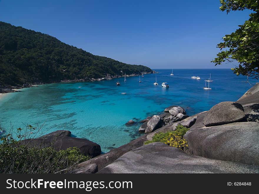 Shot of the tropical blue waters in the Similan Island in Thailand. Shot of the tropical blue waters in the Similan Island in Thailand