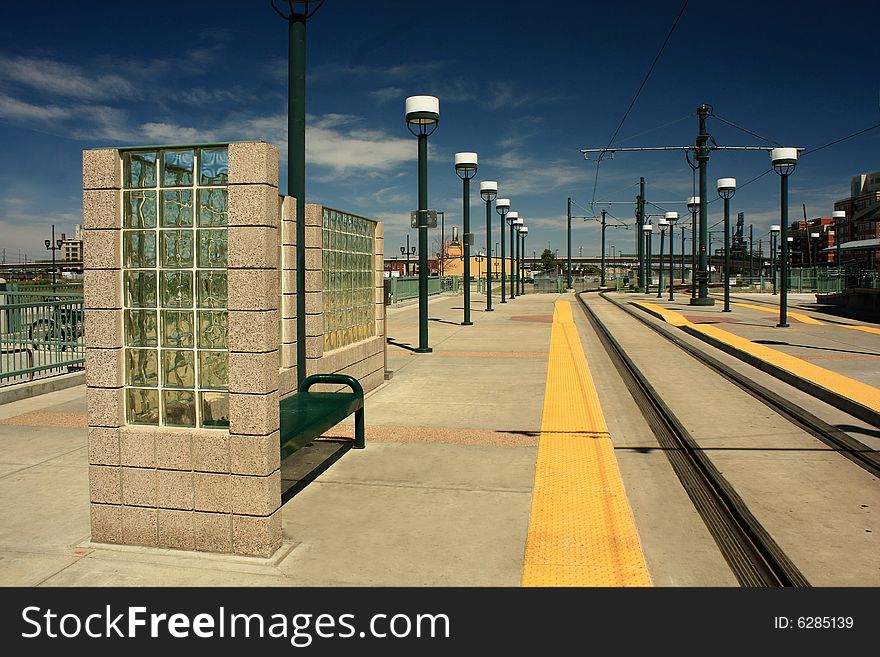 Empty light rail station in large American city