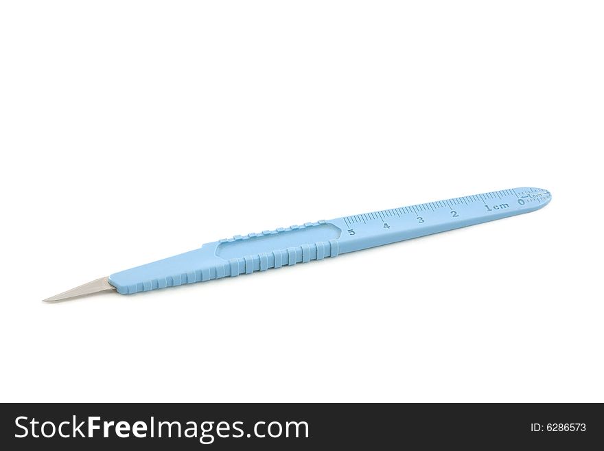 Hospital Blue Scalpel Isolated on a White Background