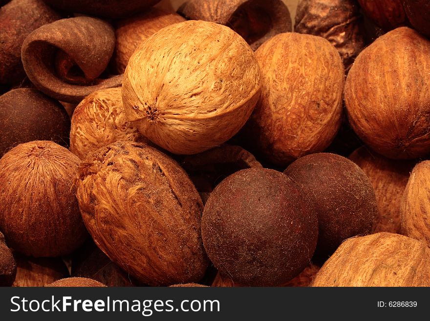 Collection of nuts, almonds andry fruit in warm light. Collection of nuts, almonds andry fruit in warm light